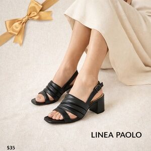 LINEA PAOLO Black Slingback Sandals 3-Inch Block Heel Size 8
